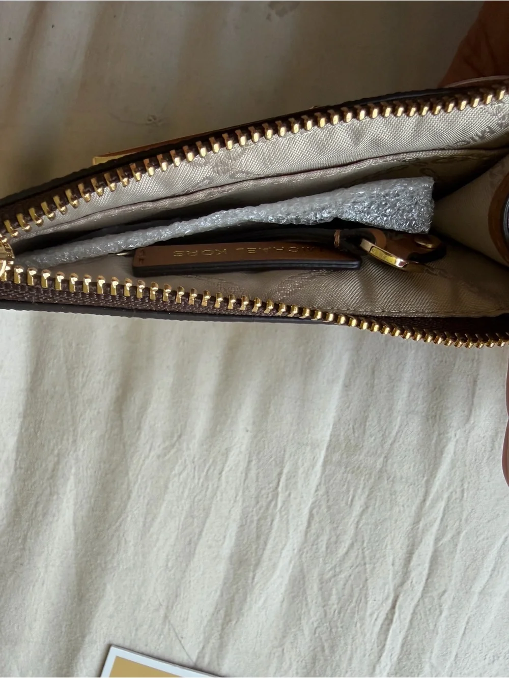 Michael Kors Brown and Dark Brown Card Wallet with Gold Hardware